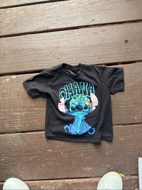 Disney Black Tee with Blue & Pink Stitch 'Ohana' Graphic